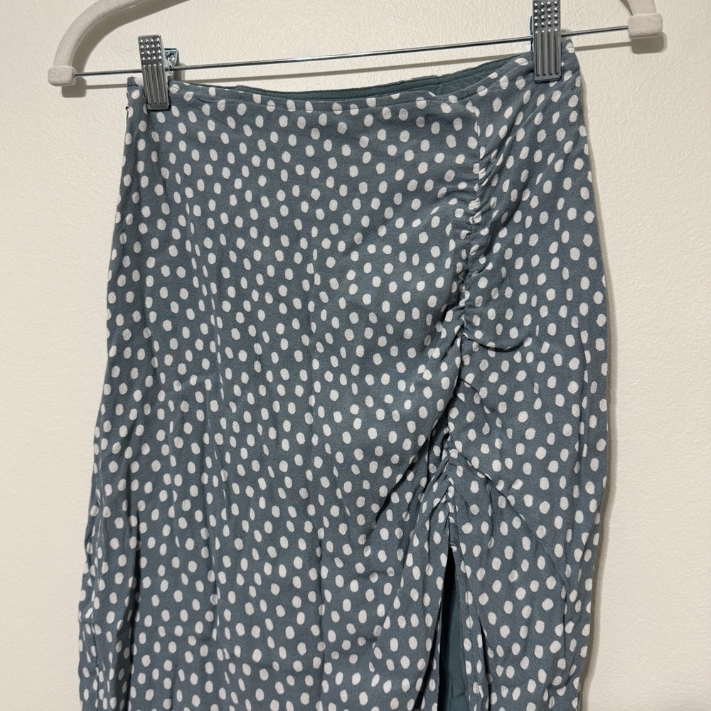 Abercrombie & Fitch Midi Skirt Size XS Polka Dot Cinched Blue White Fall - Picture 5 of 8